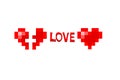 Pixel art hearts isolated on white background.