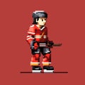 Pixel Art Hockey Player In Makoto Shinkhai Style - Red Minimalist Design