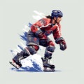 Pixel Art Of Hockey Player In Red Running Forward