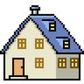 pixel art house blue roof