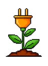 Pixel art icon electrical plug grows out of ground. Pixelated illustration of green energy concept. Retro 8 bit pixel Royalty Free Stock Photo