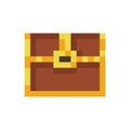 Pixel art icon of game object, treasure chest vector illustration.