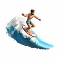 Pixel Art Icon: Photorealistic Sculpted Wave Surfer