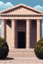 Pixel art illustration of an ancient temple with lush greenery, colored pastel Royalty Free Stock Photo