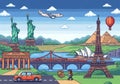 Pixel art illustration featuring iconic landmarks from around the world, including the Eiffel Royalty Free Stock Photo
