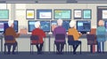 Pixel Art Illustration of Seniors Working on Computers in a Bright Office Royalty Free Stock Photo
