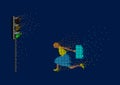 Pixel art illustration. Pixel art evolution. Girl, Traffic light