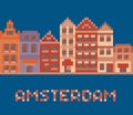 Pixel art illustration shows amsterdam holland