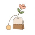 Pixel Art Illustration of a Tea Bag with a Pink Flower Royalty Free Stock Photo