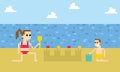 Pixel Art Image Of Children Building Sandcastle On Beach