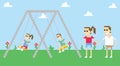 Pixel Art Image Of Family Playing On Swings In Park