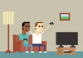 Pixel Art Image Of Gamers Playing Together At Home