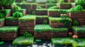 Pixel art labyrinth of greenery in an enigmatic voxel maze. AI generated Royalty Free Stock Photo