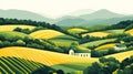 Pixel Art Landscape With Rolling Hills And Vineyards Royalty Free Stock Photo