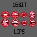 Pixel art lips stickers, set of vector illustrations of sexy female lips. Female mouths are different, with red lipstick lips.