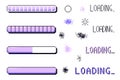 Pixel art loading bar interface. 8 bit game progress button elements set and