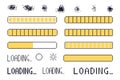 Pixel art loading bar interface. 8 bit game progress button elements set and
