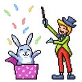 Pixel art magician rabbit show