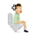 Pixel art man with constipation. Vector illustration decorative design