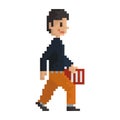 Pixel art man with document. Vector illustration decorative design Royalty Free Stock Photo
