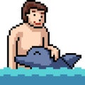pixel art man dolphin friend Royalty Free Stock Photo