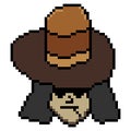 Pixel art a man with long hair wearing a cowboy hat