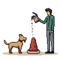 pixel art man overfeed dog
