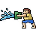 pixel art man play water