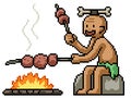 Pixel art man roast meat