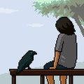 Pixel art man sitting lonely