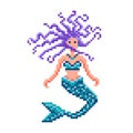 Pixel Art Mermaid Sea Girl with Fish Tail