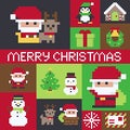 Pixel Art Merry Christmas Greeting Grid with Holiday Characters Royalty Free Stock Photo
