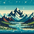 pixel art mountain forest cartoon background