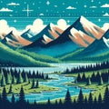 pixel art mountain forest cartoon background
