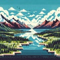 pixel art mountain forest cartoon background