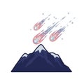 Pixel Art Mountain with Snow Capped Peaks and Comets Falling in the Night Sky Royalty Free Stock Photo