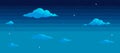 Pixel art night sky background with stars and clouds. Retro video arcade 8-bit style. Royalty Free Stock Photo