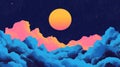 Pixel Art Night Sky with Pink and Blue Clouds and a Yellow Moon Royalty Free Stock Photo
