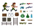 Pixel art objects and characters for shooter game