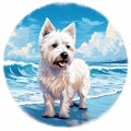 Pixel Art Painting Of West Highland Terrier On Beach