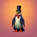 Penguin Pixel Art On Solid Background