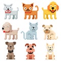 Pixel art pets icons. 8 bit dogs and cats vector Royalty Free Stock Photo