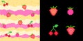 Pixel art pinkberry parfait strawberry, cherry, raspberry cake dessert illustration