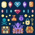 Pixel Arts Pirate Treasures Gems Game Assets Royalty Free Stock Photo