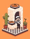 Pixel Art Pizza Chef Isometric Scene