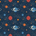 Pixel Art Planets in Space Galaxy Pattern