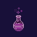 Pixel art potion sparkling purple poison bottle, game design retro 8 bit sprite asset isolated Royalty Free Stock Photo