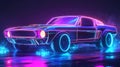 Pixel Art Retro Car Neon Lights Night Scene Royalty Free Stock Photo
