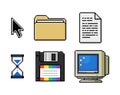 Pixel Art Retro Computer Interface Icons Set for Game UI and Desktop Elements Royalty Free Stock Photo