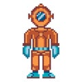 Pixel Art Retro Deep Sea Diver in Aqua Suit